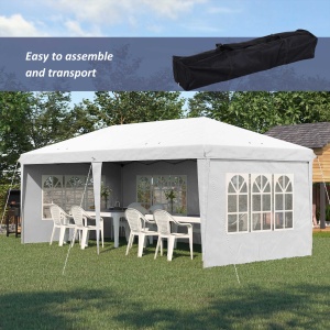 Foisor de gradina cu ferestre, inaltime reglabila cu pereti detasabili, 585x295x270cm alb - Img 4