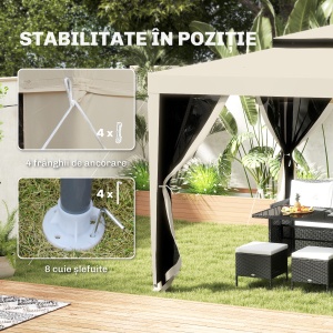 Foisor de Gradina cu Plasa de Tantari, Foisor 3x3 m cu Acoperis Dublu si Cadru din Metal, Bej - Img 8