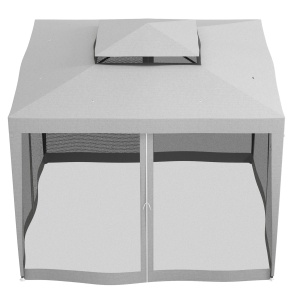 Foisor de Gradina cu Plasa de Tantari, Foisor 3x3 m cu Acoperis Dublu si Cadru din Metal, Bej - Img 7