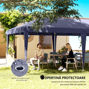 Foisor de gradina pliabil pentru exterior cu 6 panouri laterale, 585x295cm albastru - Img 6