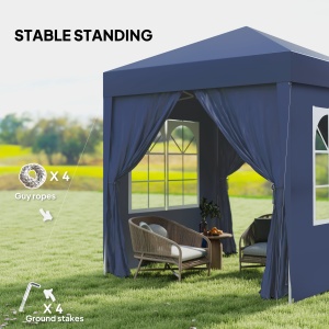 Foisor Pliabil 2x2 m con 4 Pereti Detasabili, Foisor de Gradina cu Sac pentru Transport din Poliester si Otel, Albastru - Img 6