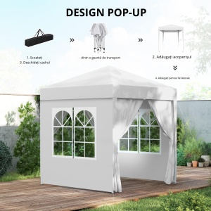 Foisor Pliabil 2x2 m con 4 Pereti Detasabili, Foisor de Gradina cu Sac pentru Transport din Poliester si Otel, Alb - Img 4