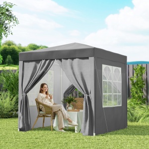 Foișor Pliabil 2x2 m Pop-Up cu 2 Uși, 2 Ferestre, 4 Pereți Detașabili, Foișor de Exterior cu Geantă de Transport din Oțel și Țesătură Oxford, pentru Grădină, Petreceri, Camping, Gri - Img 9