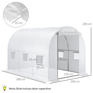 Folie pentru Seră cu 12 Ferestre, Ușă Rulabilă și Margini Îngropate, 3x2x2 m, Alb - Img 3