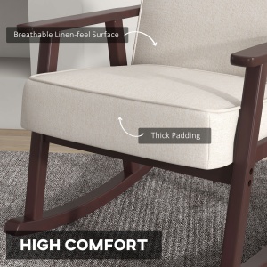 Fotoliu Balansoar pentru Interior din Material Efect In si Lemn cu Cotiere si Perne, 66x78x76 cm, Bej si Maro - Img 5