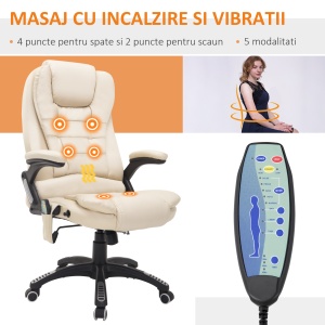 Fotoliu Birou cu Masaj – Piele Bej, Confort Reglabil - Img 6