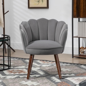 Fotoliu Captusit cu Spatar Tip Scoica si Picioare din Lemn, 66x66x78.5 cm, Gri inchis - Img 8