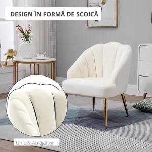 Fotoliu Catifea Crem – 63×65×84 cm, Spatar Tip Scoica Elegant - Img 5