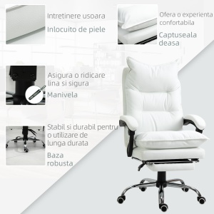 Fotoliu de Birou din Piele ecologica Alb Ajustabil Rabatabil la 155° Suport pentru picioare - Img 7