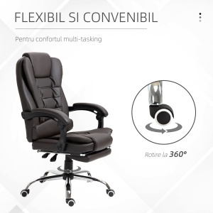Fotoliu de Birou Rotativ cu Spătar și Înălțime Reglabilă și Suport pentru Picioare, 64,5x69x117 cm, Maro - Img 5