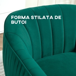 Fotoliu din catifea verde cu picioare metalice aurii, Scaun modern pentru living și dormitor - Img 6
