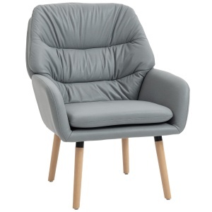 Fotoliu Modern cu Spătar Înalt Dublu Stratificat, Fotoliu de Cameră și Living din Material Textil cu Efect de Piele, pentru Casă și Birou, Gri