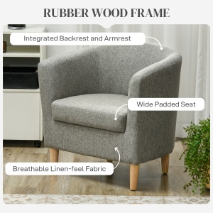 Fotoliu Modern, Scaun Accent Tapițat cu Picioare din Lemn, Scaun din Material Textil, 74x63x73 cm, Gri - Img 4