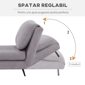 Fotoliu Pat 2 in 1 reglabil pe 3 niveluri cu sezut foarte mare si captuseala din spuma, structura din lemn, otel si efect de catifea gri - Img 5