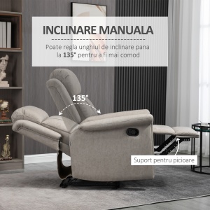 Fotoliu rabatabil manual, captusit, canapea de o persoana cu suport pentru picioare si cadru de otel pentru sufragerie dormitor - Img 4