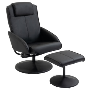 Fotoliu reclinabil de relaxare cu otoman pentru picioare si tapiterie din piele artificiala, 71x78x101cm, negru - Img 1