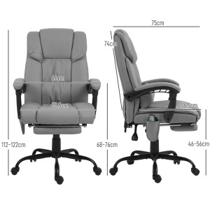 Fotoliu Reglabil pe Înălțime cu Tetieră și Suport pentru Picioare din Piele Artificială, 66x75x112-122 cm, Gri - Img 3