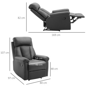 Fotoliu Relax Rabatabil cu Captuseala Ergonomica cuTaburet in Piele Ecologica,80 × 97 × 107cm Negru - Img 3