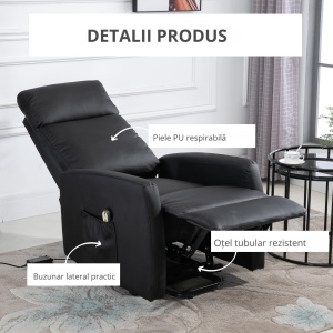 Fotoliu Ridicare Electric 145° – Rabatabil pentru Varstnici, Negru - Img 8