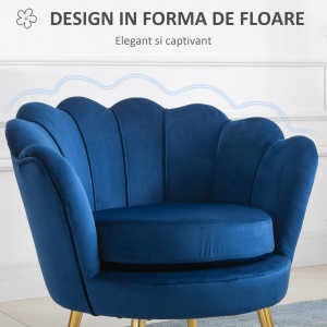 Fotoliu Vintage cu Design din Catifea Albastra Fotoliu de Dormitor - Img 4