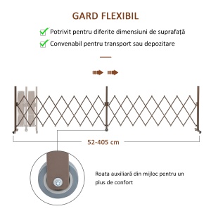 Gard Extensibil Autoportant, Grilaj Flexibil din Oțel și Aluminiu, Pliabil, 52-405 cm, Maro Închis - Img 5