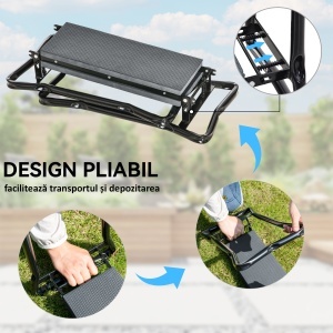 Genuncheră și Bancă de Grădină Pliabilă 2 în 1, Culoare Verde Negru - Img 5