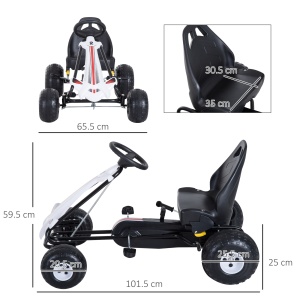 Go-Kart cu Pedale pentru Copii, Alb si Negru - Img 3
