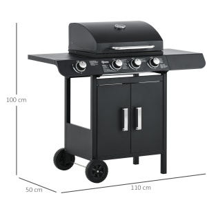 Gratar pe gaz cu Capac si Termometru, Raft si 2 Roti, 110x50x100cm Negru - Img 3