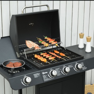 Gratar pe gaz cu Capac si Termometru, Raft si 2 Roti, 110x50x100cm Negru - Img 8