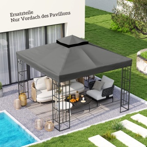Husă de schimb pentru pavilion 3 x 3 m, prelată de schimb pentru pavilion cu orificii de scurgere a apei, UPF30+, protecție solară, gri închis - Img 2