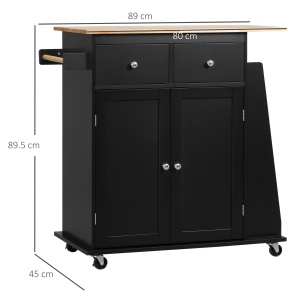 Insulă de Bucătărie cu Dulăpior, 2 Sertare și Suport pentru Condimente cu 3 Rafturi, 89x45x89,5 cm, Negru - Img 3