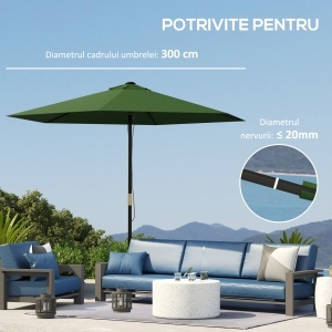 Înveliș de Schimb pentru Umbrelă cu Orificii de Aerisire, Ø300 cm, Verde - Img 4