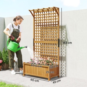 Jardinieră cu Spalier și Acoperiș, Cutie pentru Plante, Rezistentă la Intemperii, Lemn, 90 x 45 x 183 cm, Maro - Img 3