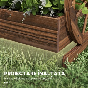 Jardinieră de Exterior cu 3 Niveluri și Roți Decorative, din Lemn de Brad cu Orificii de Drenaj, pentru Legume și Flori, pentru Balcon sau Terasă, 62x61x57 cm, Carbonizat - Img 6