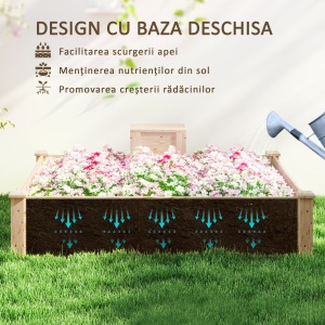 Jardinieră de Exterior cu Compostor și Bază Deschisă din Lemn de Brad, 123x123x25,5 cm, Lemn Natural - Img 6