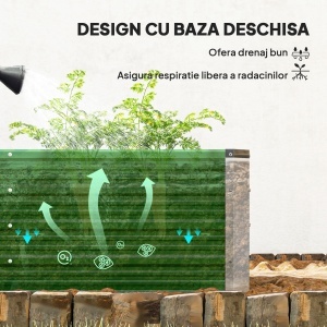 Jardinieră de grădină fără bază, cu 2 zone de cultivare, din oțel, 125x47x40 cm, verde - Img 5
