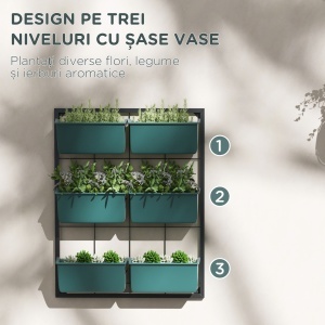 Jardiniera de perete pe 3 nivele cu 6 ghivece pentru int - Img 5