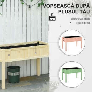 Jardinieră Înălțată Rabatabilă, Realizată din Lemn de Brad cu 4 Orificii de Drenaj, pentru Grădină, Terasă sau Balcon, 115x56x76 cm, Culoare Lemn - Img 6