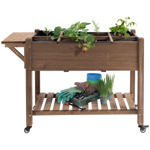 Jardinieră pe Picior - Carré potager cu roți - raft, Tavă Rabatabilă, Inserturi de Irigare, Fâș de Drenaj Inclus - Lemn Brad pre-uleiuit - Img 5