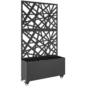 Jardinieră pentru Grădină cu Roți și Grilaj, Jardinieră pentru Exterior cu Găuri de Drenaj din Metal, pentru Flori și Legume, pentru Grădină și Balcon, 90x30x160 cm, Negru