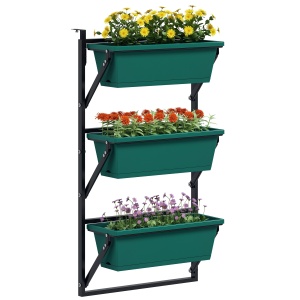Jardinieră Verticală pentru Exterior cu 3 Niveluri și Ghivece cu Orificii de Drenaj, 56x42x100 cm, Verde - Img 1