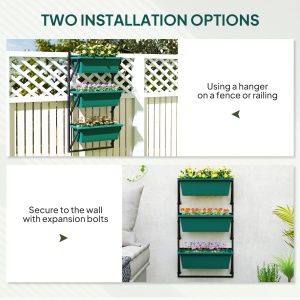 Jardinieră Verticală pentru Exterior cu 3 Niveluri și Ghivece cu Orificii de Drenaj, 56x42x100 cm, Verde - Img 6