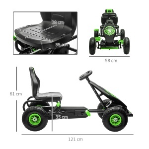 Kart cu Pedale pentru Copii 5-12 Ani cu Scaun Reglabil, din Metal și PP, 121x58x61 cm, Verde și Negru - Img 3
