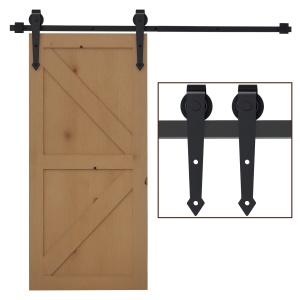 Kit pentru Usa Glisanta Greutate 100kg, Sina pentru Usa Glisanta cu Roti Stil Rustic, Negru - Img 1