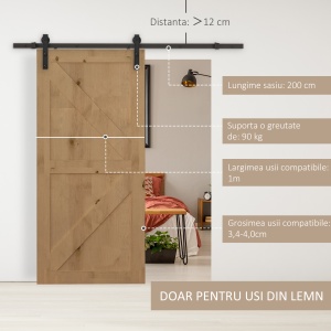 kit sina pentru usi glisante, 200x4x0.6 cm, negru - Img 4