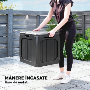 Ladă de Grădină 121L din Plastic, Cutie de Depozitare pentru Exterior cu Mânere, Impermeabilă și cu Încuiere, 56x45x53 cm, Negru - Img 5