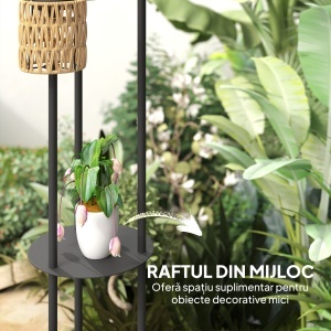 Lampă de Exterior cu 3 Lumini, Raft Central și Bază Rotundă, Ø37x144 cm, Negru - Img 7