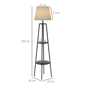 Lampa de Podea cu Rafturi, Lampi Moderne Inalte Independente pentru Camera de Zi, Dormitor, cu Abajur din Material Textil (Becul nu este Inclus), Nuc Maro si Maro Deschis - Img 3