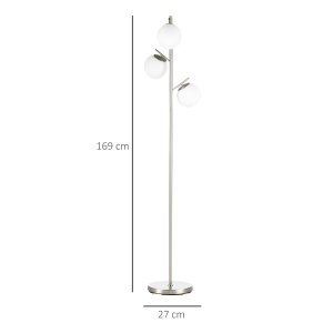 Lampă de Podea Modernă cu 3 Puncte de Iluminat, Lampă de Podea din Metal și Sticlă, Ø27x169 cm, Argintiu - Img 3
