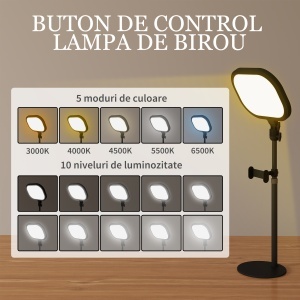 Lampă LED reglabilă: 5 culori, 10 niveluri, memorie – birou/dormitor. - Img 5